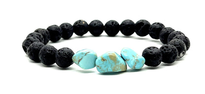 AWAKEN YOUR KUNDALINI Lava Rock & Raw Turquoise Stretch Bracelet – 8mm, 7.5"