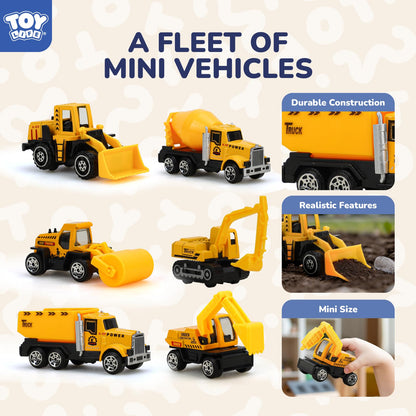 TOY Life 35 PCS Construction Toys, 12 Mini Construction Vehicles with Accessories, Excavator Bulldozer Dump Truck Playset, Sandbox Toys and Cake Toppers for Kids Ages 3-8