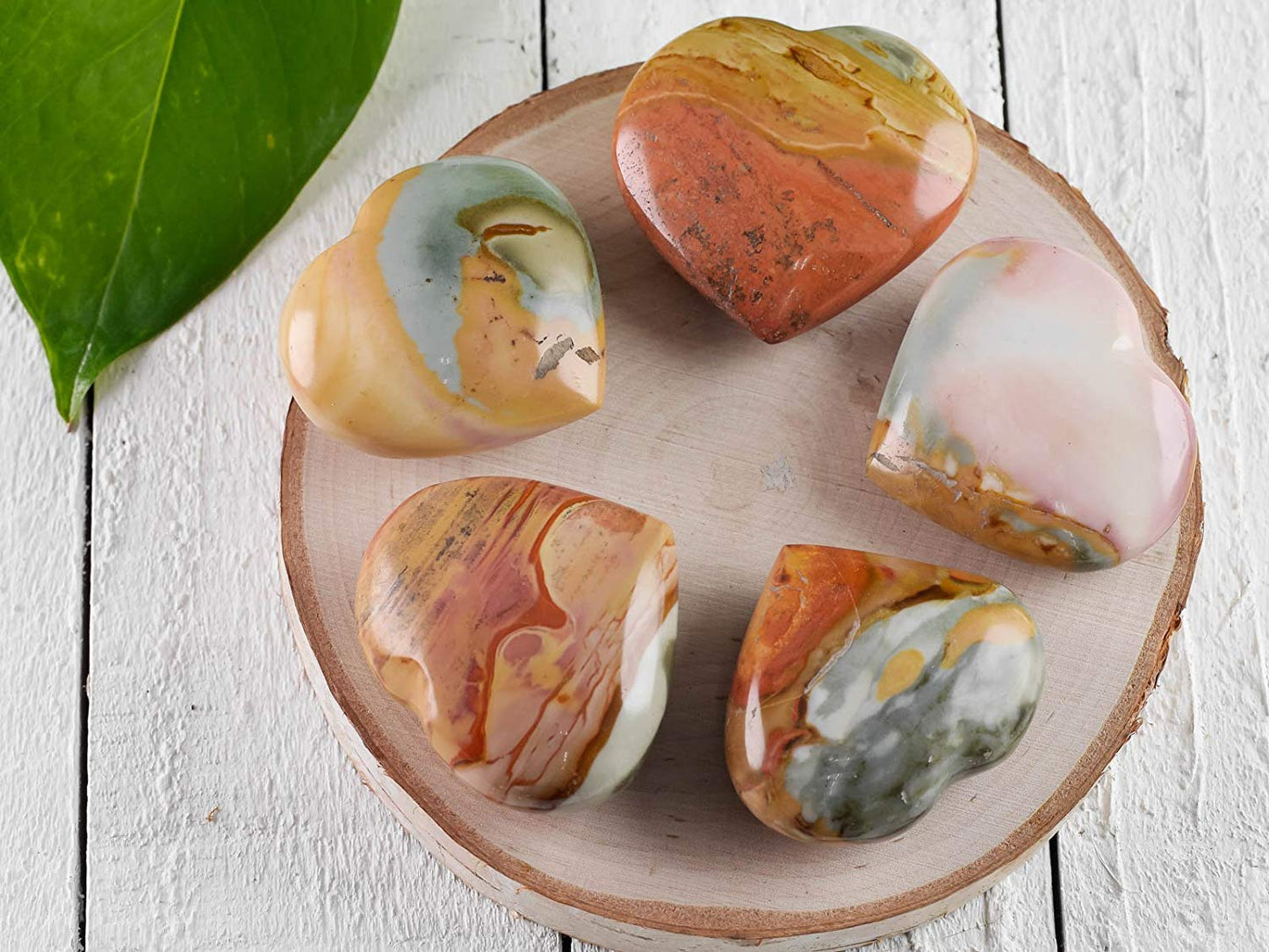 JIC Gem 1.3-1.5" Natural Ocean Jasper Palm Stone Crystal Healing Gemstone Decoration Worry Therapy Heart Shape Set of 10 Wholesale