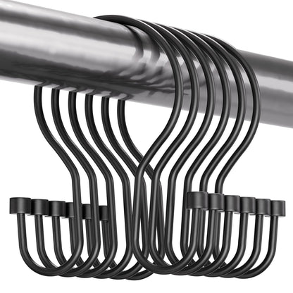 Bathway Shower Curtain Hooks Black Shower Curtain Rings, Simple Double Hook Shower Curtain Hooks Rust Proof, Smooth Sturdy Metal Shower Hooks for Shower Curtain Rod, 12Pcs Shower Rod Hooks