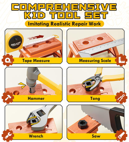 Lehoo Castle Kids Tool Set with Electric Toy Drill and Tool Box, Construction Toys for 3 Year Old Boys Birthday Gift, Pretend Play Toddler Tools for 3-5 Years Old (Yellow)