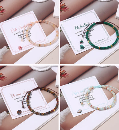 WAINIS 8Pcs Inspirational Gifts Bracelets for Women Natural Stone Crystal Healing Beaded Bracelets Adjustable Spiritual Protective Stones Beads Bracelets for Women Friends Sister
