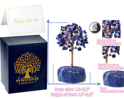 QINJIEJIE Blue Sodalite Healing Crystal Tree Decor Natural Stone Gemstone Room Office Desk Decor Gem Base Copper Wire Money Tree of Life Reiki Book Shelf Decorations Spiritual Yoga Gift for Women