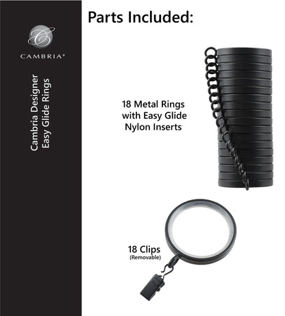 MODE Cambria Designer Series - Premium Easy Glide 18 Count Curtain Rings - Metal with Smooth, Quiet Nylon Inserts with Clips - 2 inch Diameter (1-5/8 inch Inside Diameter) - Weathered White