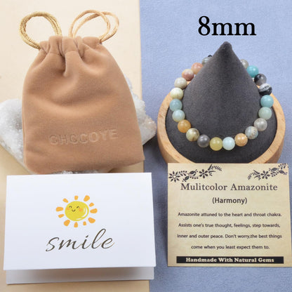 CHCCOYE 8mm Handmade Adjustable Natural Gemstone Crystal Bracelet Healing Power Energy Inspirational Gifts with Card for Unisex (Mulitcolor Amazonite)