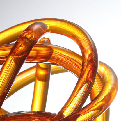 Luxury Lane Hand Blown Infinity Knot Sommerso Decorative Glass Ball for Bowls Home Decor 4 inch Tall Orbit Centerpiece Table Decoration Sculpture Ombre Red