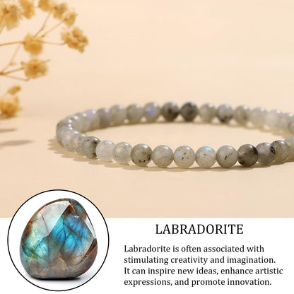 GolbalJew Natural Gemstone Beads Bracelets Healing Crystal Stone Beaded Bracelet for Women Men Handmade Spiritual Jewelry Gifts, 4mm Labradorite Round Beads