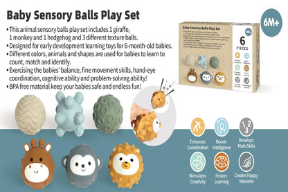 TMYIDO Baby Soft Textured Multi Soft Ball Gift Sets,Sensory Balls for Toddlers 06-18 Months,Cute Animal Shapes Sensory Ball for Babies,Montessori Toys for Babies 6-18 Months 6 Pack(Standard Edition)
