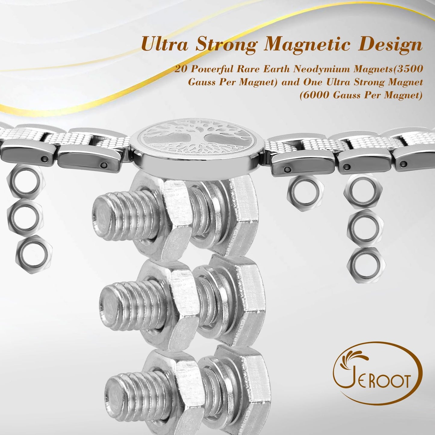 JEROOT Ultra Strength Magnetic Bracelet for Women | 3500-6000 Gauss Neodymium Magnets | Magnetic Therapy Jewelry with Adjustable Tool & Gift Packaging