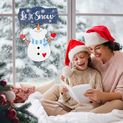 Winter Snowman Sign Decorations, Wooden Let It Snow Snowman Door Sign, Winter Decor for Door Wall Christmas Holiday Home Office School Decor (Snowman)