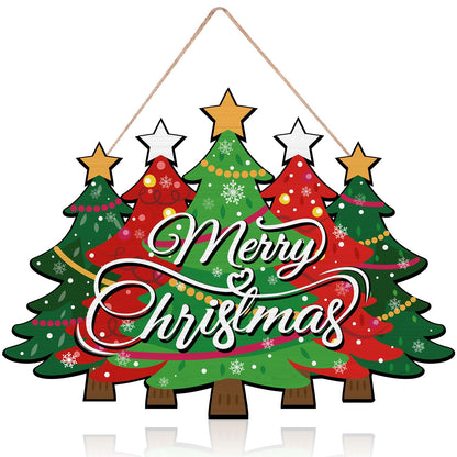 Merry Christmas Door Sign,Christmas Decor, Tree Wood, Decorations Hanging Sign,Merry Welcome Sign,Farmhouse Hanging Plaque Porch Xmas Front Outdoor Home Decor