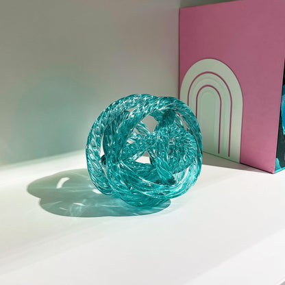 ORRFIDDY Glass Knot Teal Orbit Ball - 5 Inch Hand Blown Infinity Sculpture Decor Glass Orbit Home Decor Table Decoration Interio Art
