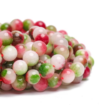 70PCS Natural 8MM Healing Gemstone, Watermelon Tourmaline Energy Stone Round Loose Beads, Semi-Precious Crystal Beads with Free Elastic String for Jewelry Making DIY