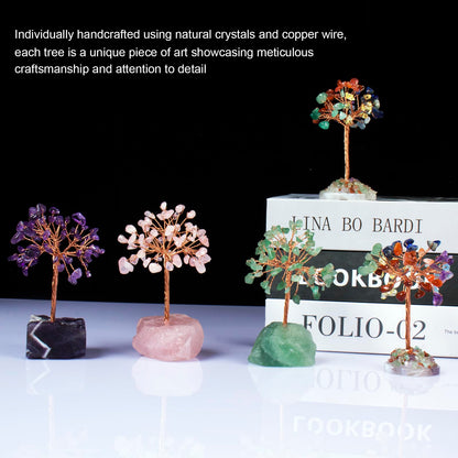 Ytbeoxk Rose Quartz Healing Crystal Tree，Natural Reiki Life Stone Base Copper Wire Tree Decor， Feng Shui Spiritual Energy for Pink Home Office Desk ， Ideal Meditation Gift for Women Men