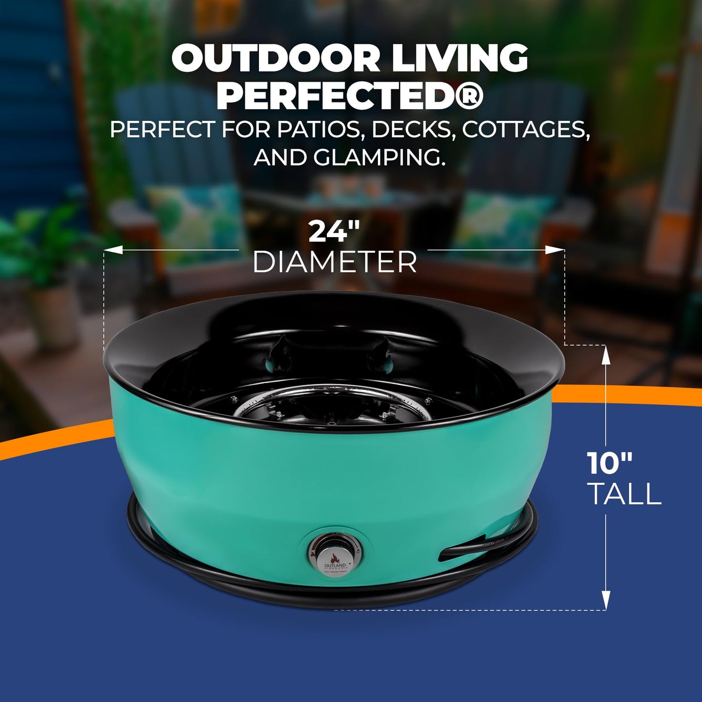 Outland Living Large Outdoor Propane Gas Fire Pit for Outside, 60,000 BTU/h, 24 inch with Lid - Modern Lake Country 800 Fire Bowl Firepit for Patio, Blue