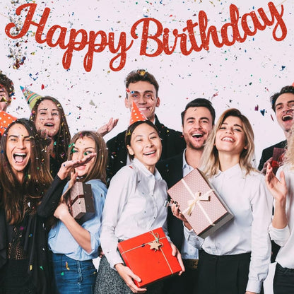 BEISHIDA Red Happy Birthday Banner - NO DIY,10Feet,Pre-Strung-Glitter Backdrop Happy Birthday Sign,Decorations for Women,Bday Party Decorations