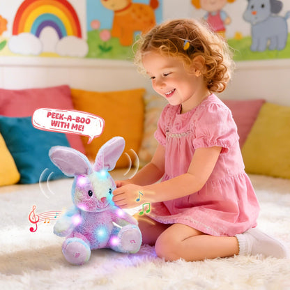 Glow Guards 10'' Light up Peek-a-Boo Bunny Stuffed Animal, Singing Rainbow Bunny Stuffed Toy, Animated Interactive Rabbit Plush Toys Easter Birthday Gifts for Baby Toddlers Girls Boys