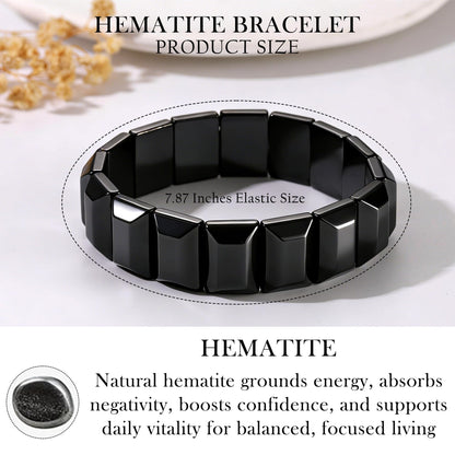 Fathers Day Bracelet Gifts for Grandpa from Granddaughter Grandson Black Geometric Hematite Bracelet for Men Grandpa Birthday Gift Energy Balancing Stress Relief Hematite Crystal Bracelet Jewelry
