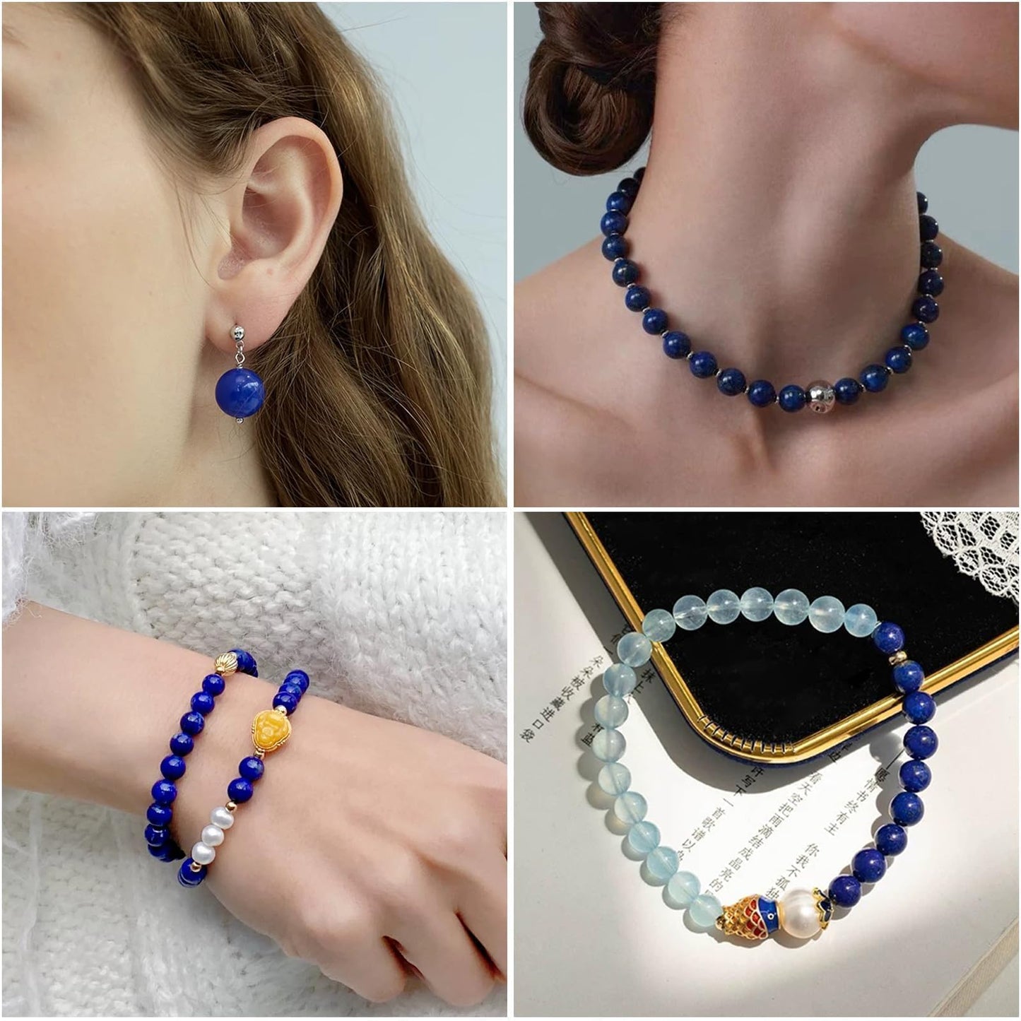 10mm Lapis Lazuli Beads for Bracelets, Blue Stone Beads Crystal Gemstone for Jewelry Making, Blue Bead Art Crafts for Adult DIY Bracelet Making About 35pcs