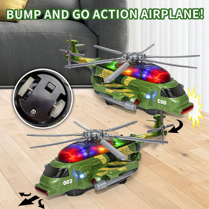 Bloolilies Helicopter Toy for Kids 3-5 6 7, Army Military Toy Helicopters with Lights and Music for Toddlers Birthday Gift, Bump and Go Airplane Toys for Boys Girls 3 4 5 6 7 Years Olds