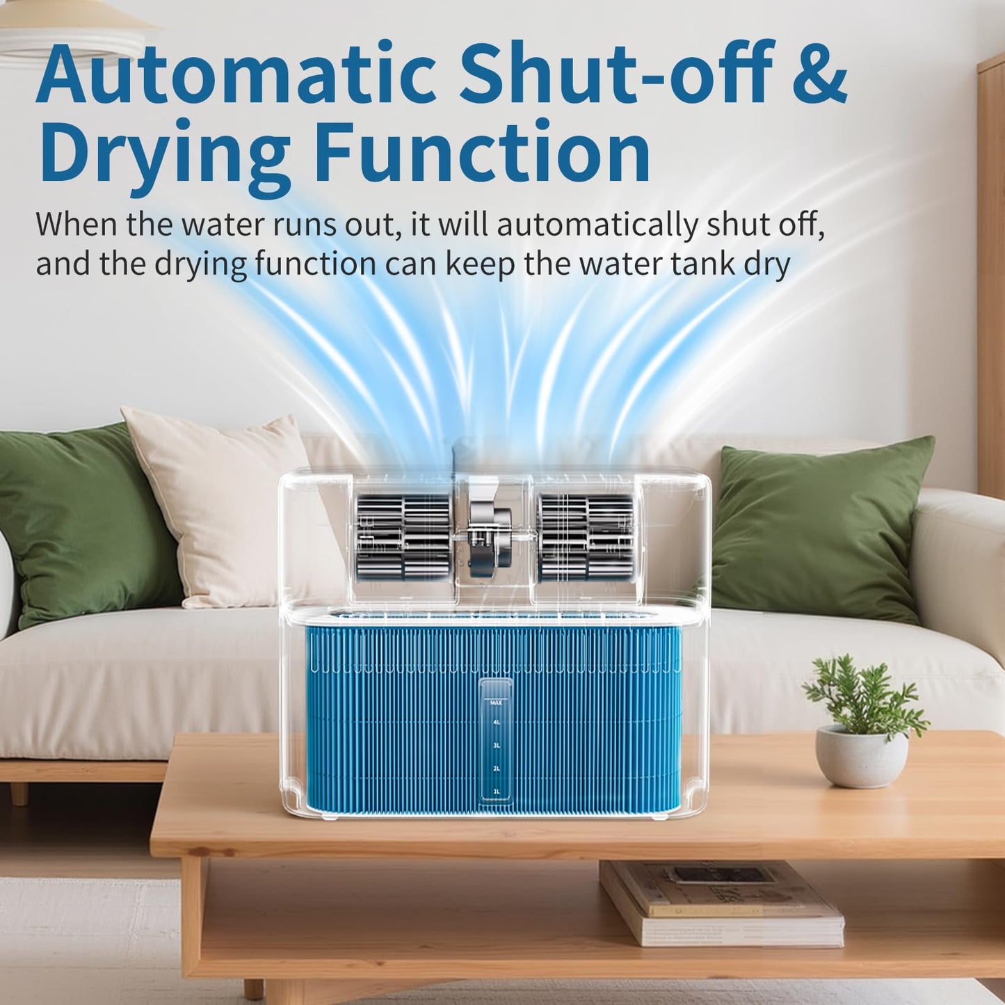 LAVIEAIR Evaporative Humidifiers for Bedroom, Living Room, Nursery, Large Room up to 300 ft², Mist-free No White Dust Top Fill Humidifier for Baby, Plants, 5L Tank, Max 48H Runtime, Easy to Clean