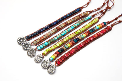 ZOSOJONA 7 Chakra Bracelet Bohemian Handmade Leather Wrap Healing Protection Natural Stone Yoga Beaded Bracelets Boho Friendship Jewelry (Red Turquoise)