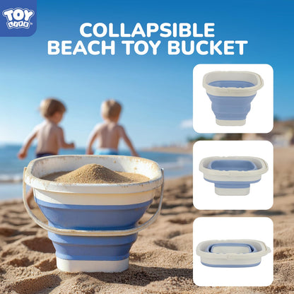 TOY Life 22 Pcs Dinosaur Beach Toys for Kids Ages 4-8 Collapsible Sand Toys with Construction Cars Silicone Bucket Shovels & Sand Castle Building Kit Molds, Sandbox Toy for Summer, Travel, Fishing