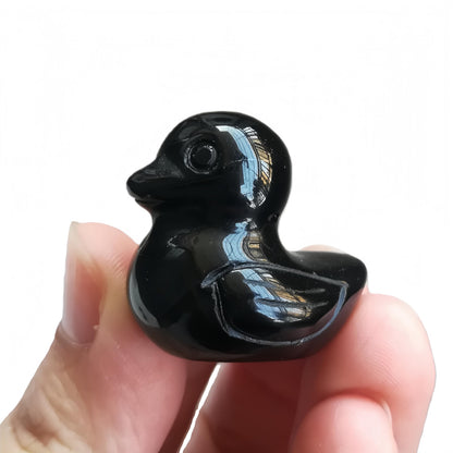 Bacatgem Natural Black Obsidian Crystal Duck Carving Positive Energy Home Decoration Desk Decor,1.18 Inchs Crystal and Healing Stone Ornament