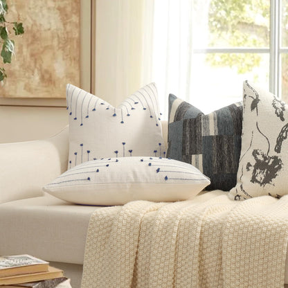 Boho Spring Throw Pillow Covers 18x18 Set of 2 Neutral Woven Decorative Pillowcases Cotton Tufted Couch Pillows Modern Farmhouse Cushion Covers for Sofa Couch Bed Living Room Home Decor, Navy Blue