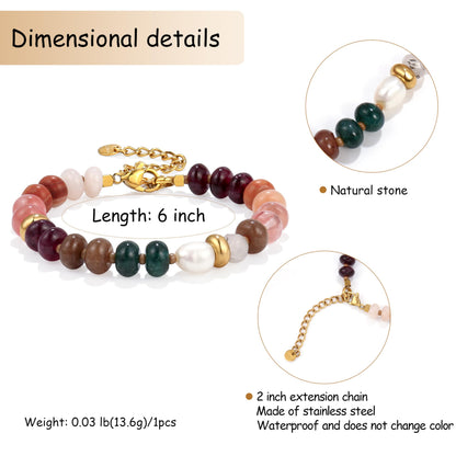 Badu Gemstone Beaded Bracelet for Women Colorful Natural Stone Freshwater Pearl Surfer Beach Rainbow Bracelet Jewelry Gift