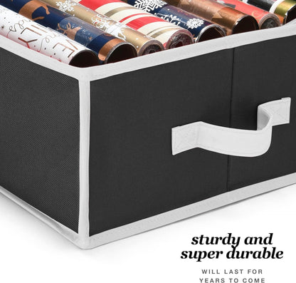 Premium Wrapping Paper Organizer Storage | Gift Wrap Holder With Extra Pockets for Christmas Decorations, Reinforced Handles, Heavy Duty, Ultra-Durable, Tear-Proof Fabric - Fits Up to 27 Rolls (Black)