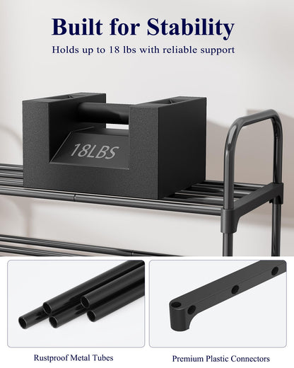 Kitsure Shoe Rack - 3-Tier Space-Saving Shoe Organizer & Shoe Shelf with Handle, Easy Assembly, Sturdy Metal Shoe Rack for Closet, Entryway, Bedroom, 28.0" x 11.8" x 25.6", Black