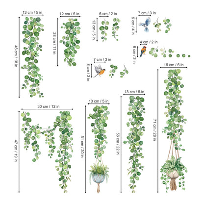 decalmile Spring Hanging Vine Double Sided Window Clings Green Leaves Plants Window Decals Anti-Collision Glass Window Doors Window Stickers