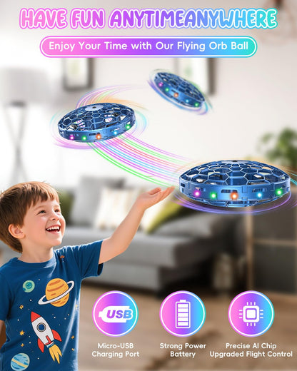 PYMSRTY Flying Toy Drone for Kids，360° Hands Free Motion Sensors Mini Drone with Cool LED Lights,Easy Indoor Small UFO Toy Flying Ball Drone for Kids -Blue