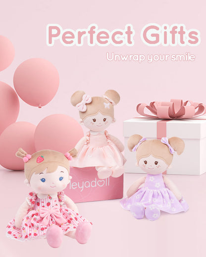 LeyaDoll Soft Baby Doll Toys (16''), My First Baby Rag Doll for 1 Year-Old Girl Birthday Gift, Christmas Plush Toys Gift for Toddler Kids Infants-Strawberry-Girl