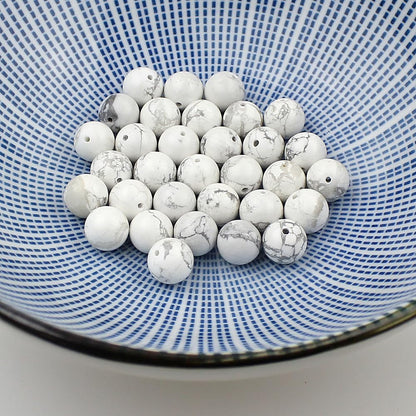MJDCB AAAA Natural Stone Beads White Howlite Turquoise Round Loose Beads for Jewelry Making 15" (10mm)