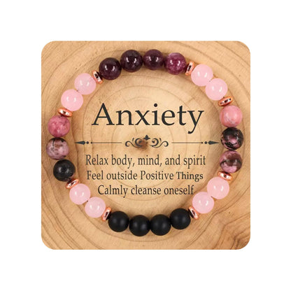 TUQBA Anxiety Relief Beaded Crystal Bracelet for Women Natural Gemstone Beaded Jewelry, Mothers Days Gifts, Christmas, Birthday gift, Onyx, Rose Quartz, Carnelian & Rhodonite
