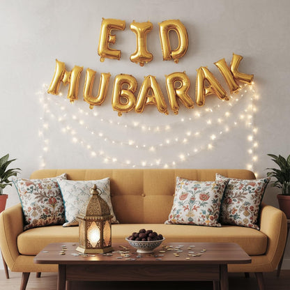 LAOREI Eid Mubarak Banners 16 inch Eid Mubarak Balloons Party Decoration Supplies for Ramadan and Muslim Celebrations Ramadan Islamic Festive Gatherings Gold Foil Balloons Decorations