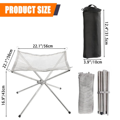 22 inch Portable Outdoor Fire Pit for Camping Upgrade Foldable Stainless Steel Mesh Fire Pits for Outside Wood Burning Collapsible Fireplace for Patio,Camping,Bonfire,Backyard,Garden,BBQ