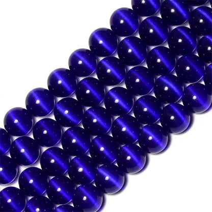 HAAMIIQII 60pcs 6mm Dark Blue Cat Eye Beads Round Loose Gemstone Beads for Jewelry Making Strand 15 Inch