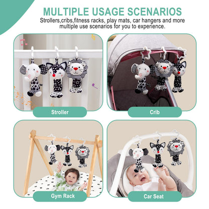 JINBOBUBU Black & White Baby Wind Chime Hanging Toys - High Contrast Rattles for Newborns 0-12 Months, Stroller & Car Seat Mobile, Hanging Rattle Toys for Babies, Clip Hanging Plush Squeeze Toys