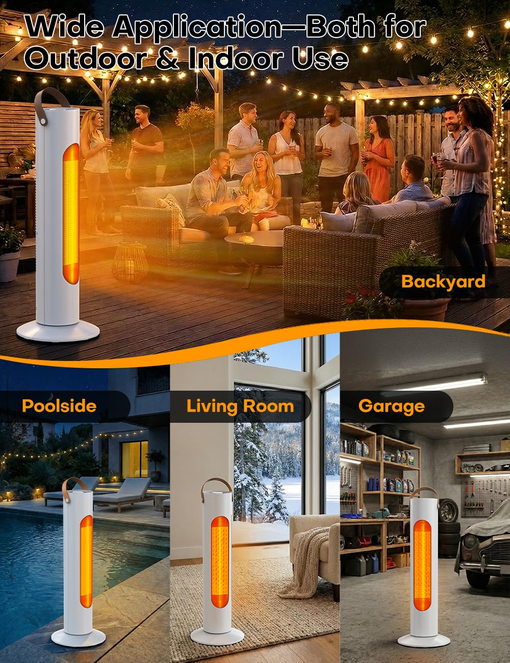 HETRAROOT Outdoor Heaters for Patio w/4 Modes, 350Sq.ft 1S Heating, 1500W PTC Ceramic Electric Patio Heater for Outdoor Use, Overheating & Tip-Over Protection, Space Heaters for Indoor Use Large Room