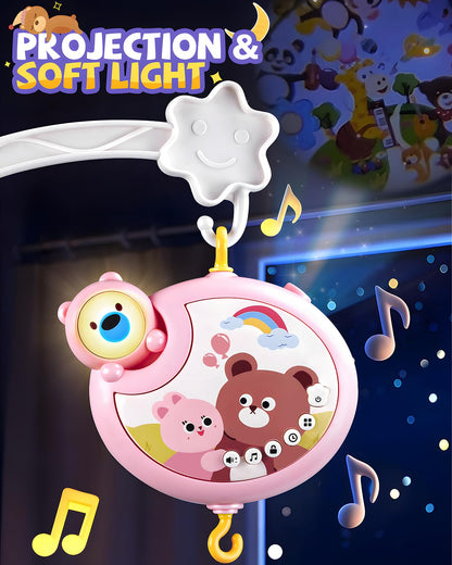 RSEPD Crib Mobile With Music And Lights, Mobiles For Cribs, Baby Mobile Arm Toys Hanging For Bassinets Girls Boys, Nursery Musical Space Portable Infant Mobiles Clip On Pack And Play Hanger 0-6 Months