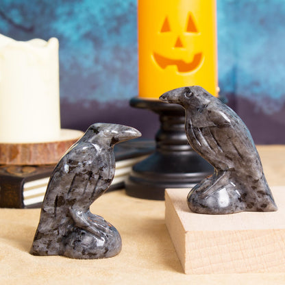 Hguxmcu Natural Shimmer Stone Raven Statue,2 Inch Mystical Crow Sculpture Gothic Home Decor,Spiritual Totem Art Healing Crystal Figurine Witchy Altar Decor Dark Academia Collectible