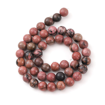 8mm 45pcs DIY Natural Black Line Rhodonite Stone Beads Round Healing Crystal Gemstone Loose Beads for Jewelry Making Handmade Bracelet Necklace