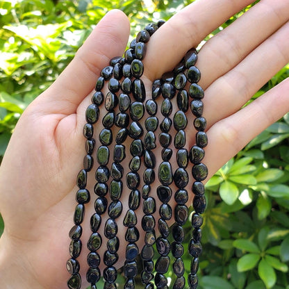 Adabele 15 Inch Natural Black Tourmaline Gemstone Loose Beads 6mm to 8mm Free Form Oval Tumbled Pebble Gem Stone Spacer for Jewelry Making GZ11-46