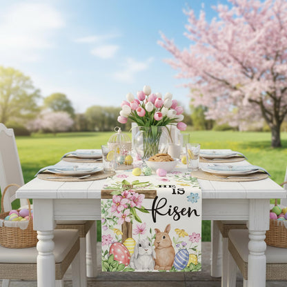 MIRJXB Easter Table Runner, Seasonal Spring Kitchen Dining Table Decoration, Holiday Party Table Setting for Home Decor, 1 Piece Table Runner for Family Gatherings