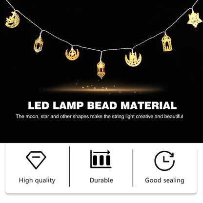 Uonlytech 1 Set Muslim Ramadan String Lights Muslim Eid Party Light Decors Eid Mubarak Decoration Fairy String Lights Battery Operated LED Ramadan Lamp for Festival Golden
