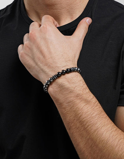 Landorilo Gifts for Men, 8mm Natural Stone Beaded Bracelets, Hematite & Tourmaline Healing Bracelet, Handmade Mens Jewelry Gift for Him, Husband, Son, Father, Friend(To My Son-8.3in)