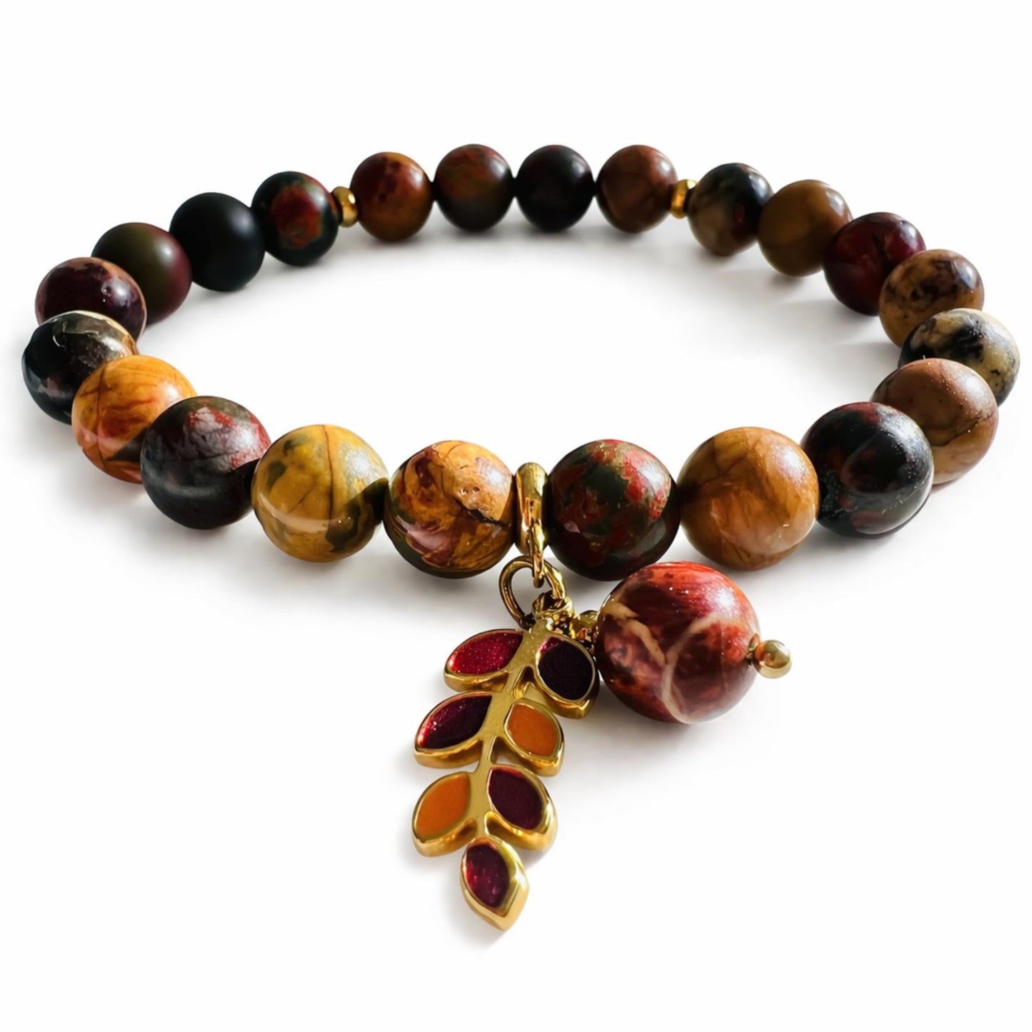 TEJO Natural Stone Beaded Bracelet – Handmade Energy Healing Bracelet for Men & Women, Yoga Chakra Jewelry Gift (Picasso Jasper Natural Stone Bracelet – for Women, 6.5 inches)